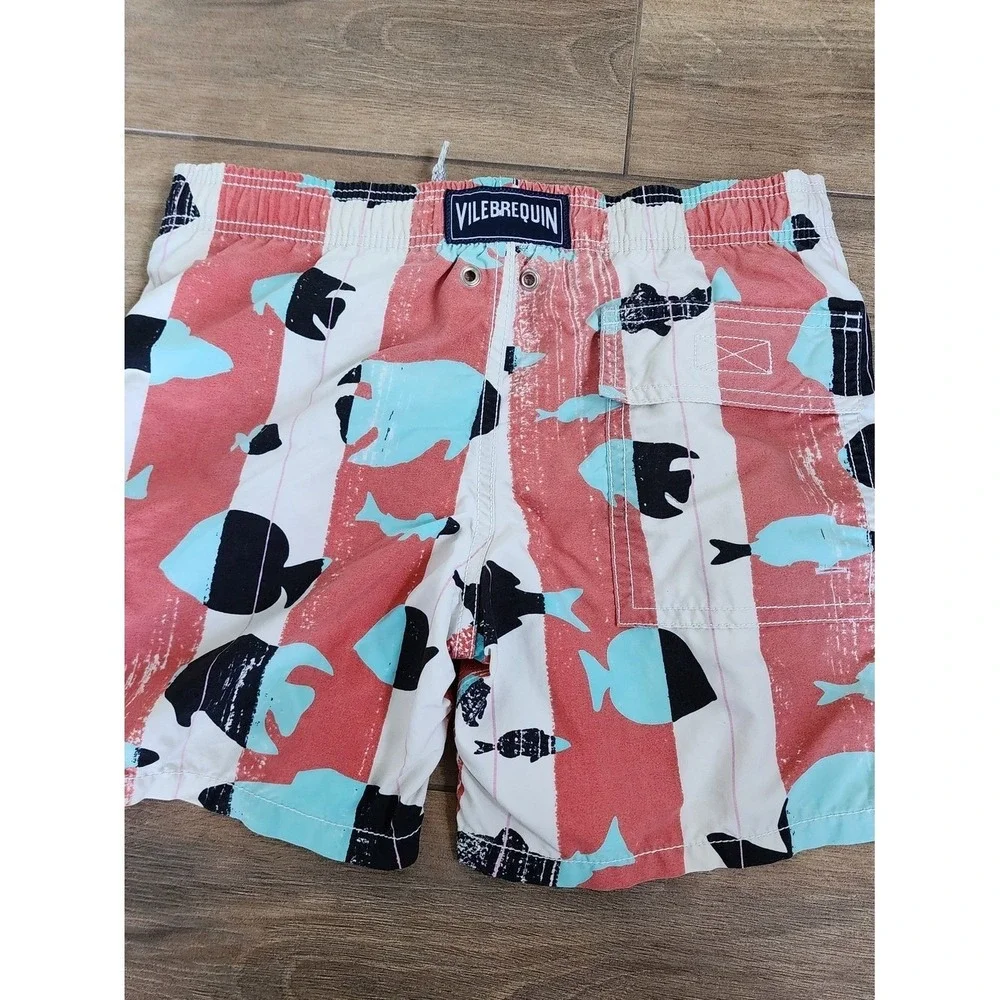 Vilebrequin Swim Trunks Kids 8 Red Blue Fish Print Luxury Beach Summer Quick Dry
